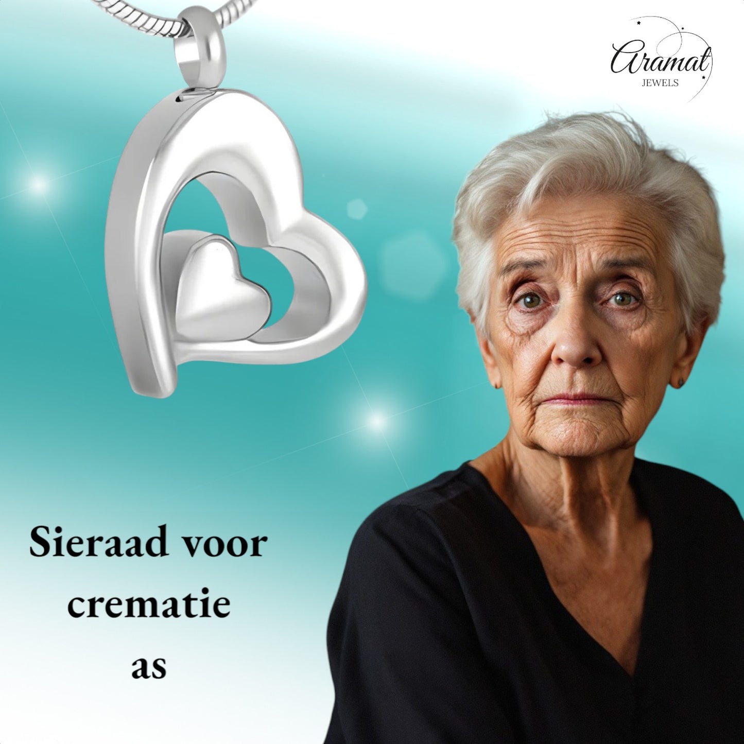 Aramat Jewels zilverkleurige dubbele hart ashanger van roestvrij staal met schroefsluiting.