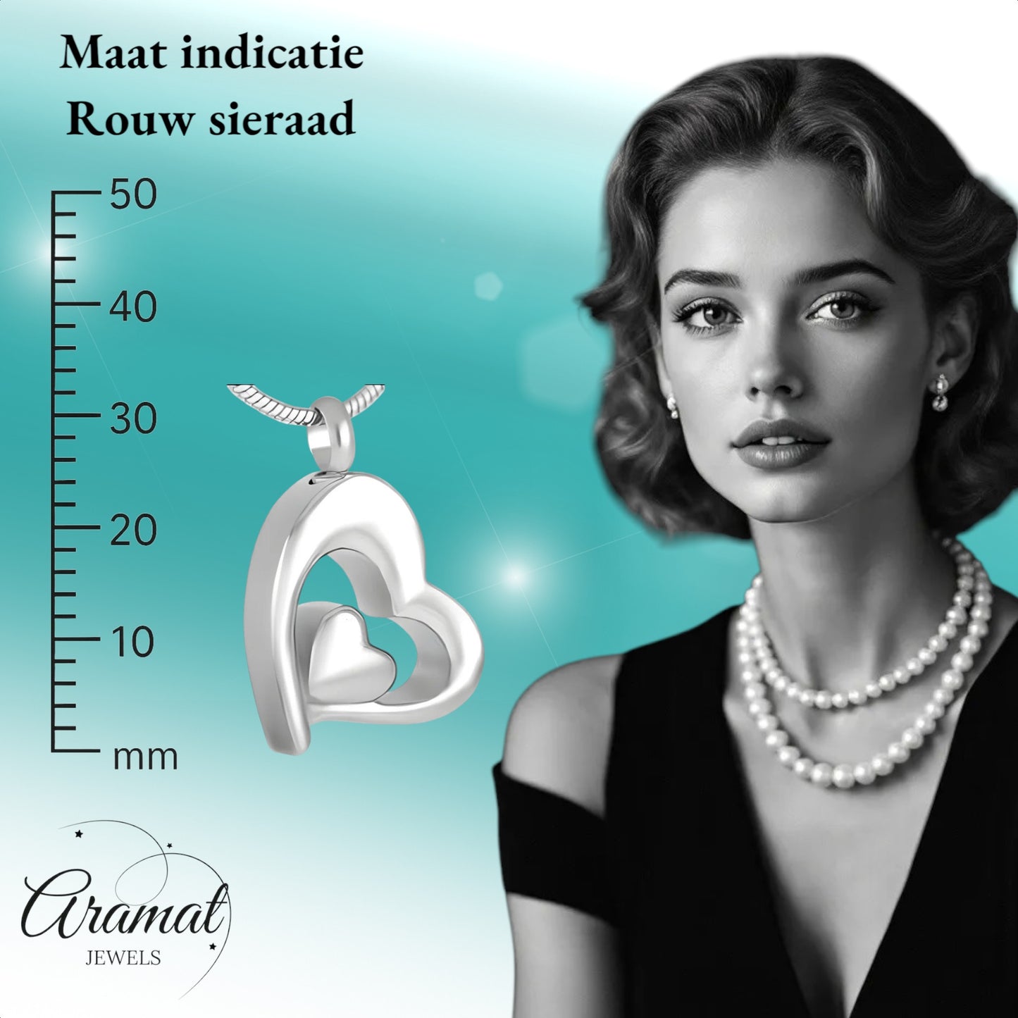 Aramat Jewels zilverkleurige dubbele hart ashanger van roestvrij staal met schroefsluiting.