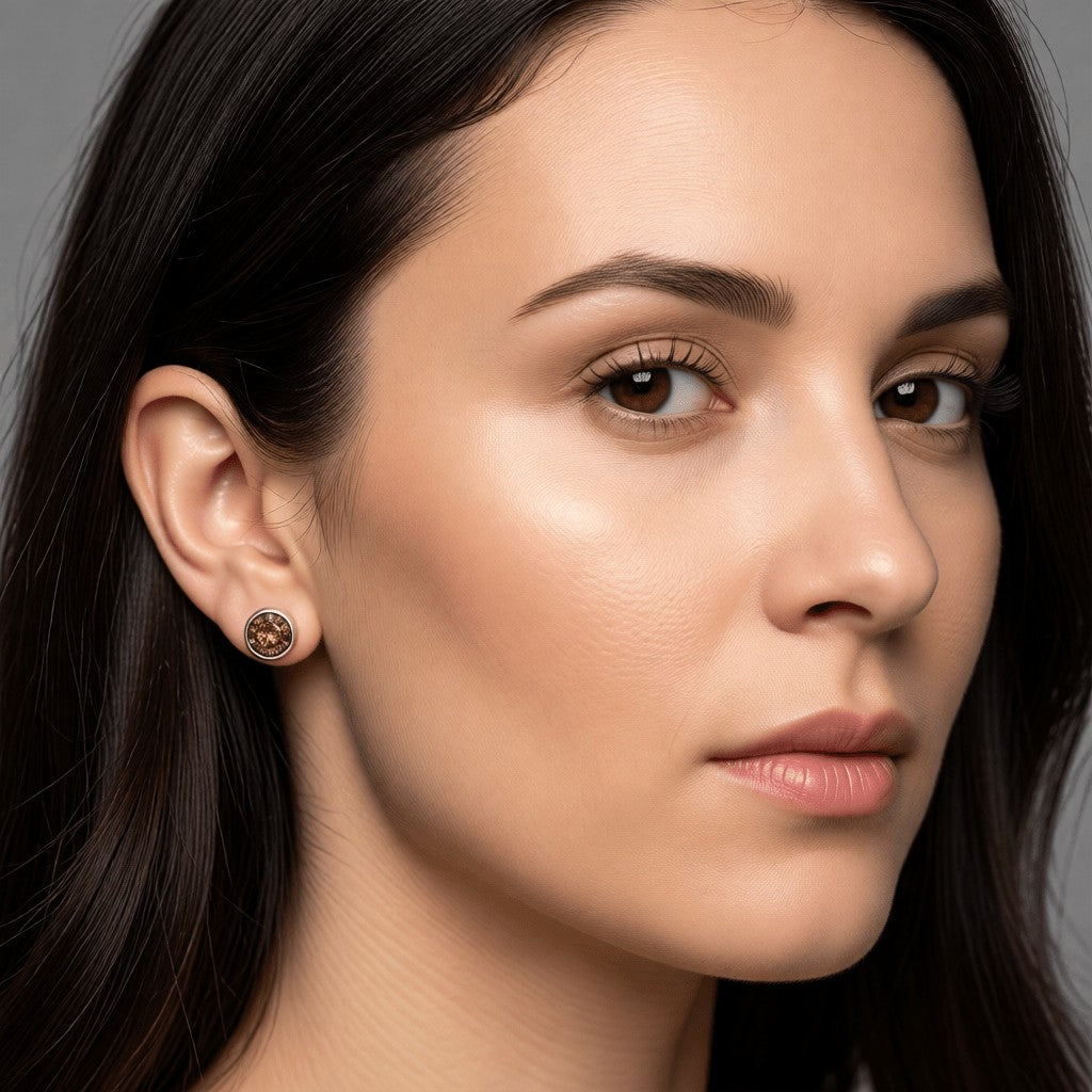 Aramat Jewels zilverkleurige oorstekers met bruin kristal (8mm) van roestvrij staal.