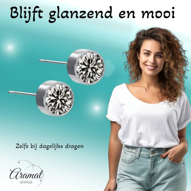Aramat Jewels zilverkleurige oorstekers met grijs kristal (6mm) van roestvrij staal.