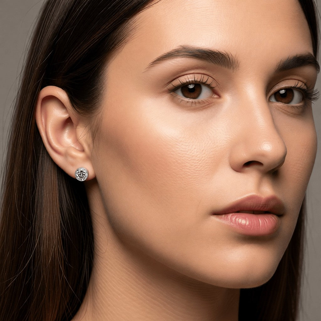 Aramat Jewels zilverkleurige oorstekers met grijs kristal (6mm) van roestvrij staal.
