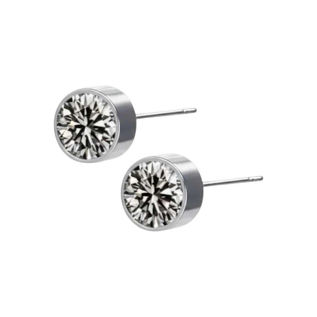 Aramat Jewels zilverkleurige oorstekers met grijs kristal (6mm), gemaakt van roestvrij staal.