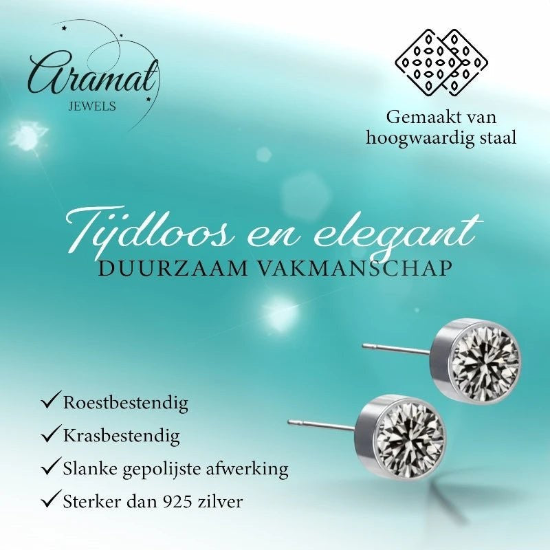 Aramat Jewels zilverkleurige oorstekers met grijs kristal (6mm), gemaakt van roestvrij staal.