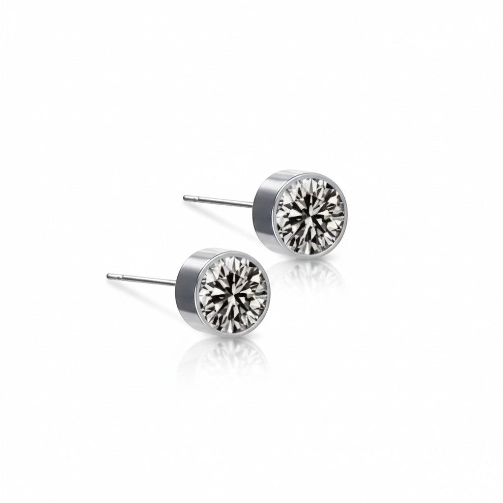 Aramat Jewels zilverkleurige oorstekers met grijs kristal (6mm), gemaakt van roestvrij staal.