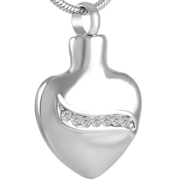 Aramat Jewels zilverkleurige stalen hartvormige ashanger met zirkonia lijn, 32mm, rouwsieraad.