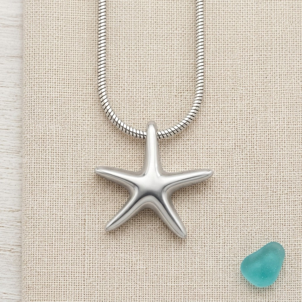 Aramat Jewels zilverkleurige zeester ashanger van roestvrij staal met schroefsluiting, zonder ketting.