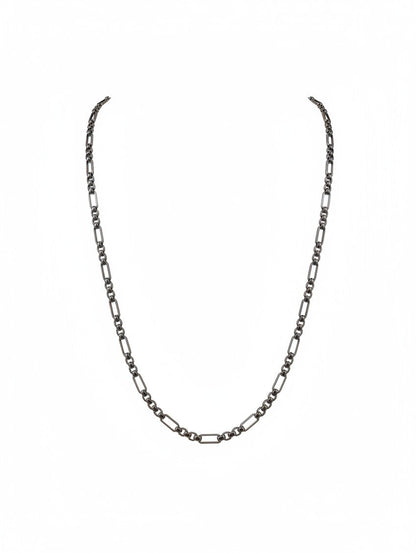 Aramat Jewels zwarte fantasie jasseron ketting van roestvrij staal met afwisselende rechthoekige en ronde schakels