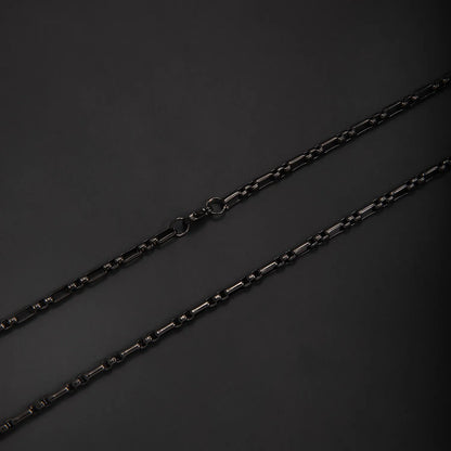 Aramat Jewels zwarte fantasie jasseron ketting van roestvrij staal met afwisselende rechthoekige en ronde schakels