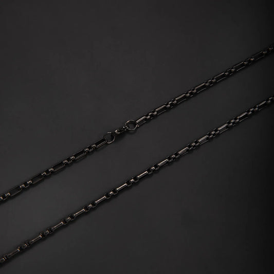 Aramat Jewels zwarte fantasie jasseron ketting van roestvrij staal met afwisselende rechthoekige en ronde schakels
