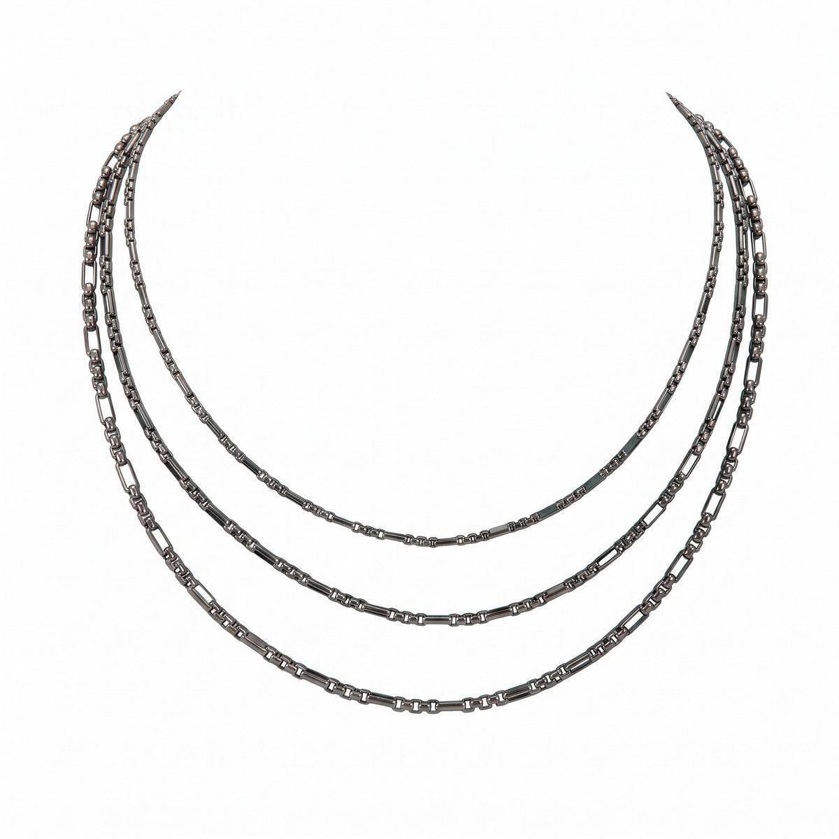 Aramat Jewels zwarte fantasie jasseron ketting van RVS met afwisselende rechthoekige en ronde schakels