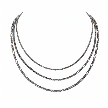 Aramat Jewels zwarte fantasie jasseron ketting van RVS met afwisselende rechthoekige en ronde schakels