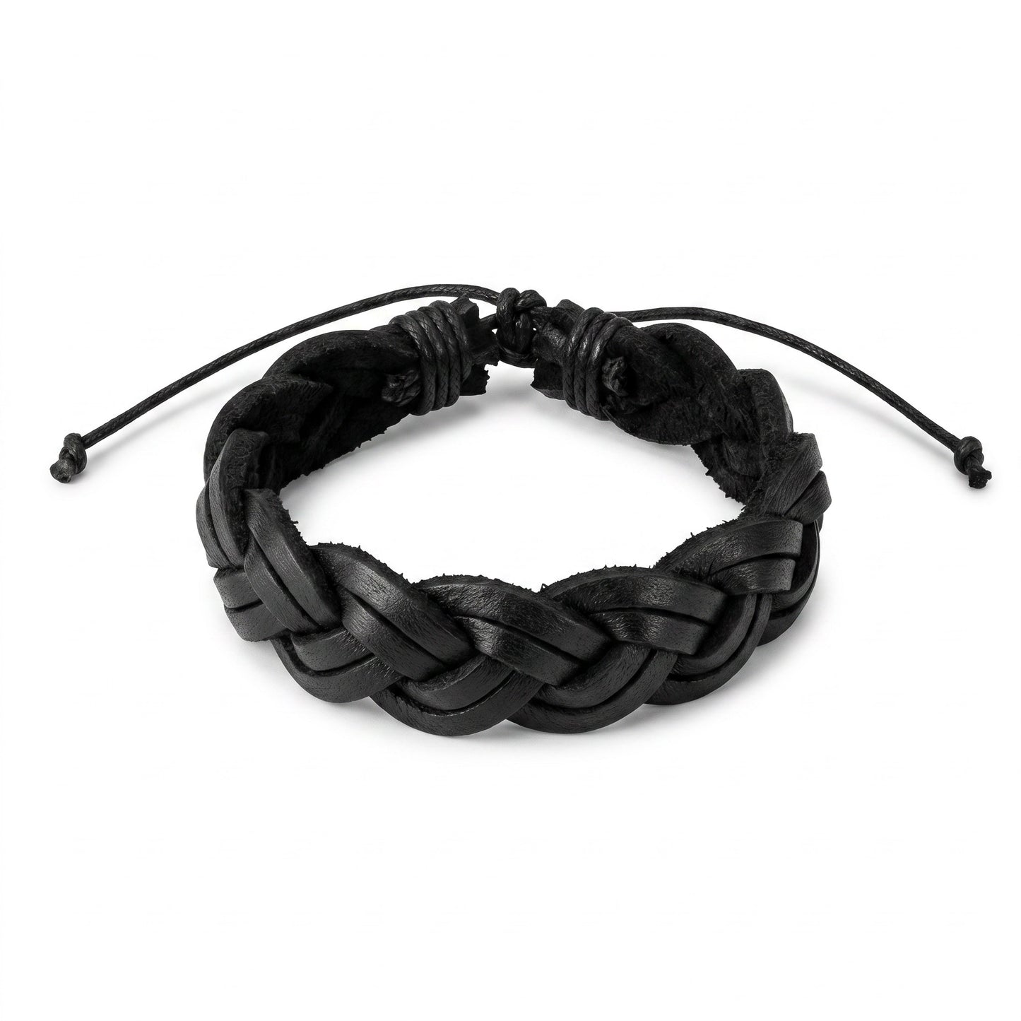 Aramat Jewels zwarte gevlochten leren armband van 16mm breed met een verstelbare sluiting voor een stoere look.