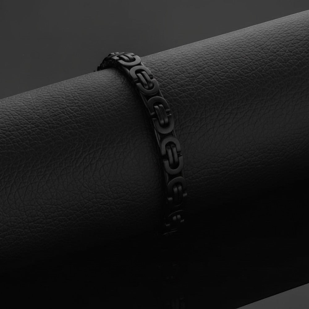 Aramat Jewels stoere zwarte koningsschakel armband van staal, 23 cm lang en 12 mm breed.