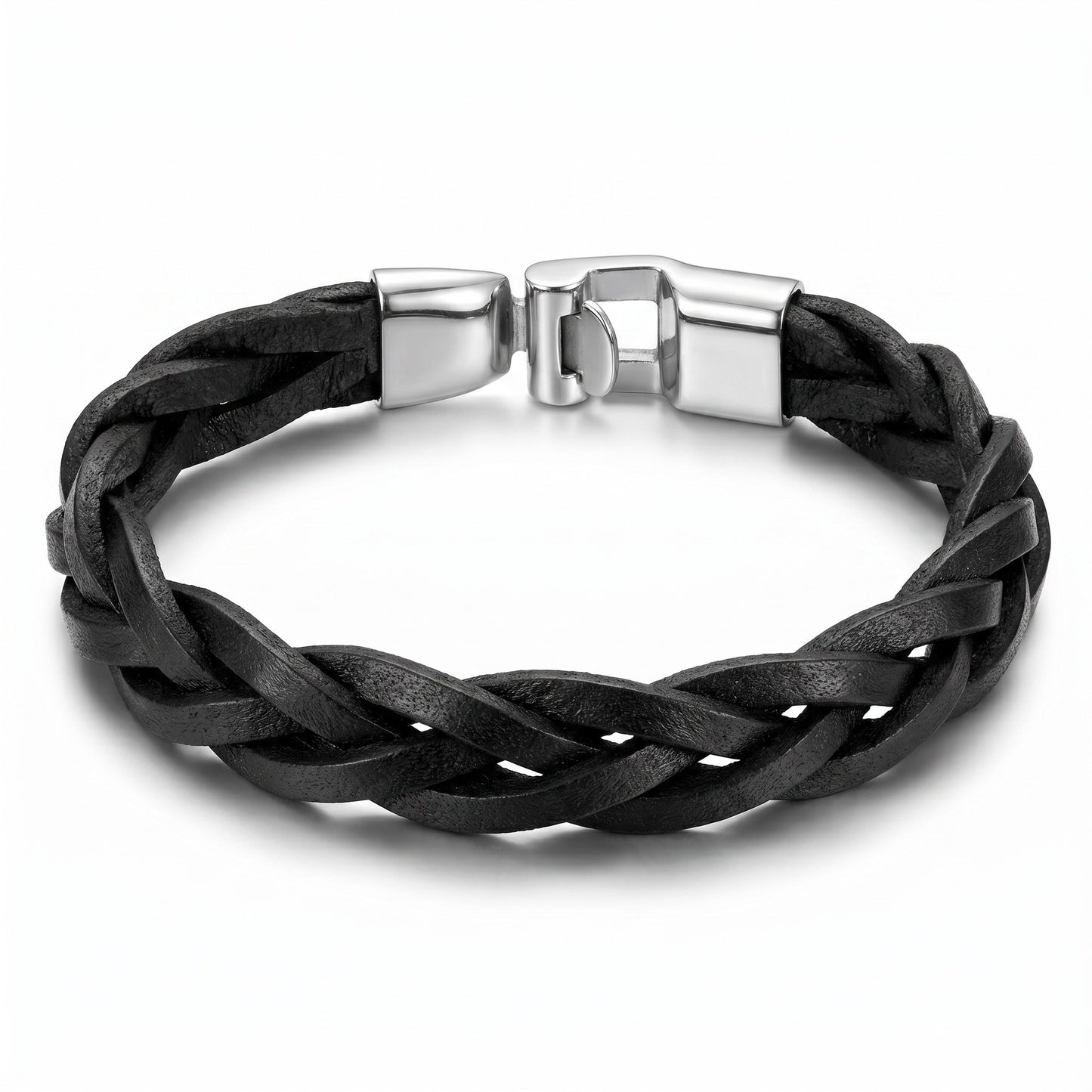 Aramat Jewels stoere zwarte leren gevlochten armband voor heren en dames, 13mm breed