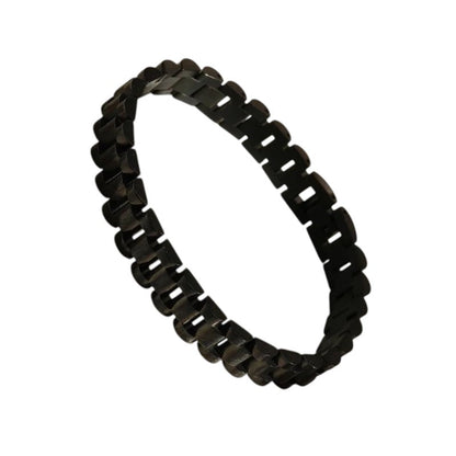 Aramat Jewels zwarte RVS horlogeband armband met schakels, 10mm breed en 21cm lang, geschikt voor dames en heren.