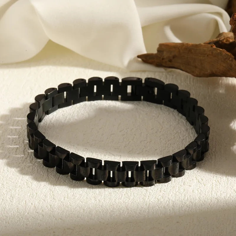 Aramat Jewels zwarte RVS horlogeband armband met schakels van 10 mm breed en 21 cm lang voor dames en heren.
