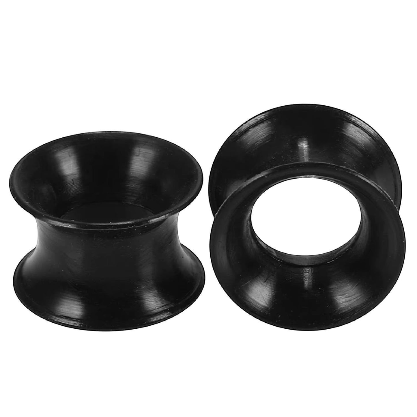 Aramat Jewels zwarte siliconen oortunnels van 8mm, flexibele double flared flesh tunnels voor gestretchte oren.