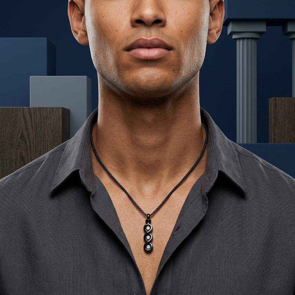 Aramat Jewels zwarte stalen ashanger met zirkonia, een stoer gedenksieraad zonder ketting.