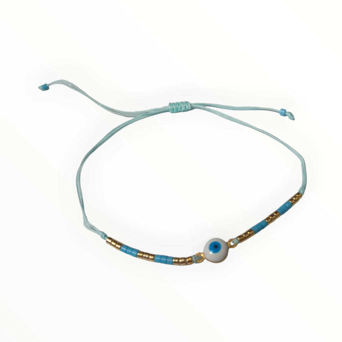 Verstelbare Armband Met Blauwe En Gouden Boze Oog Steen