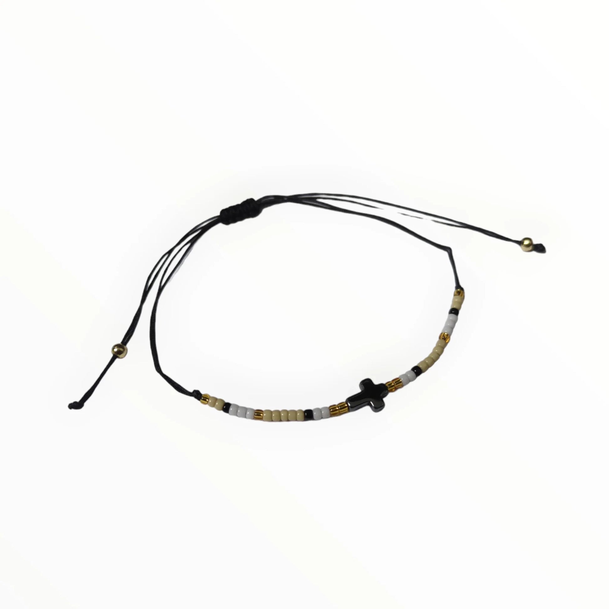 Handgemaakte Verstelbare Hematiet Armband Met Kralen Van Aramat Jewels® Met Zwart Koord En Gouden Kra