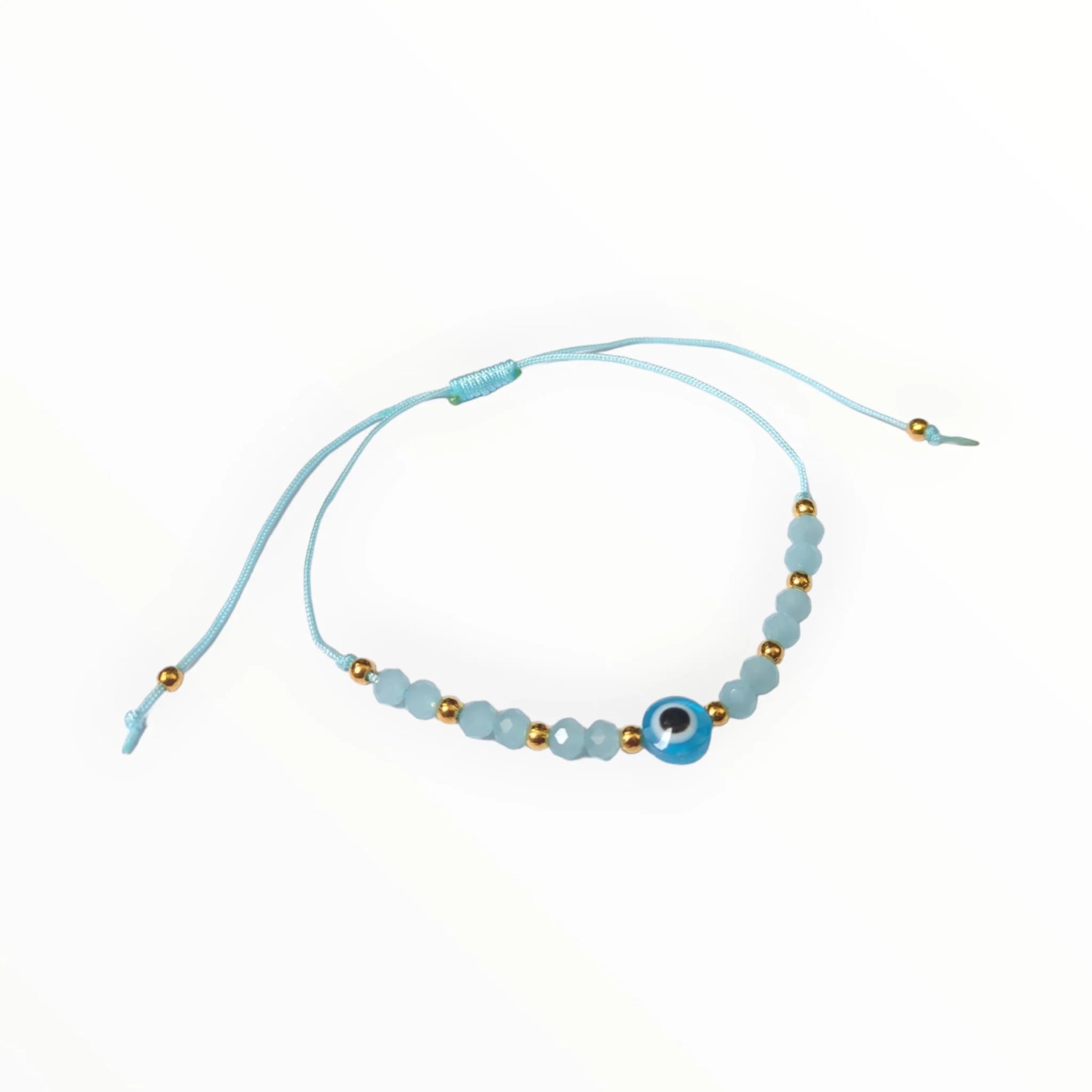 Verstelbare Boze Oog Armband Met Kraaltjes - Blauw En Goudgerebracelet Met Boze Oog Steen