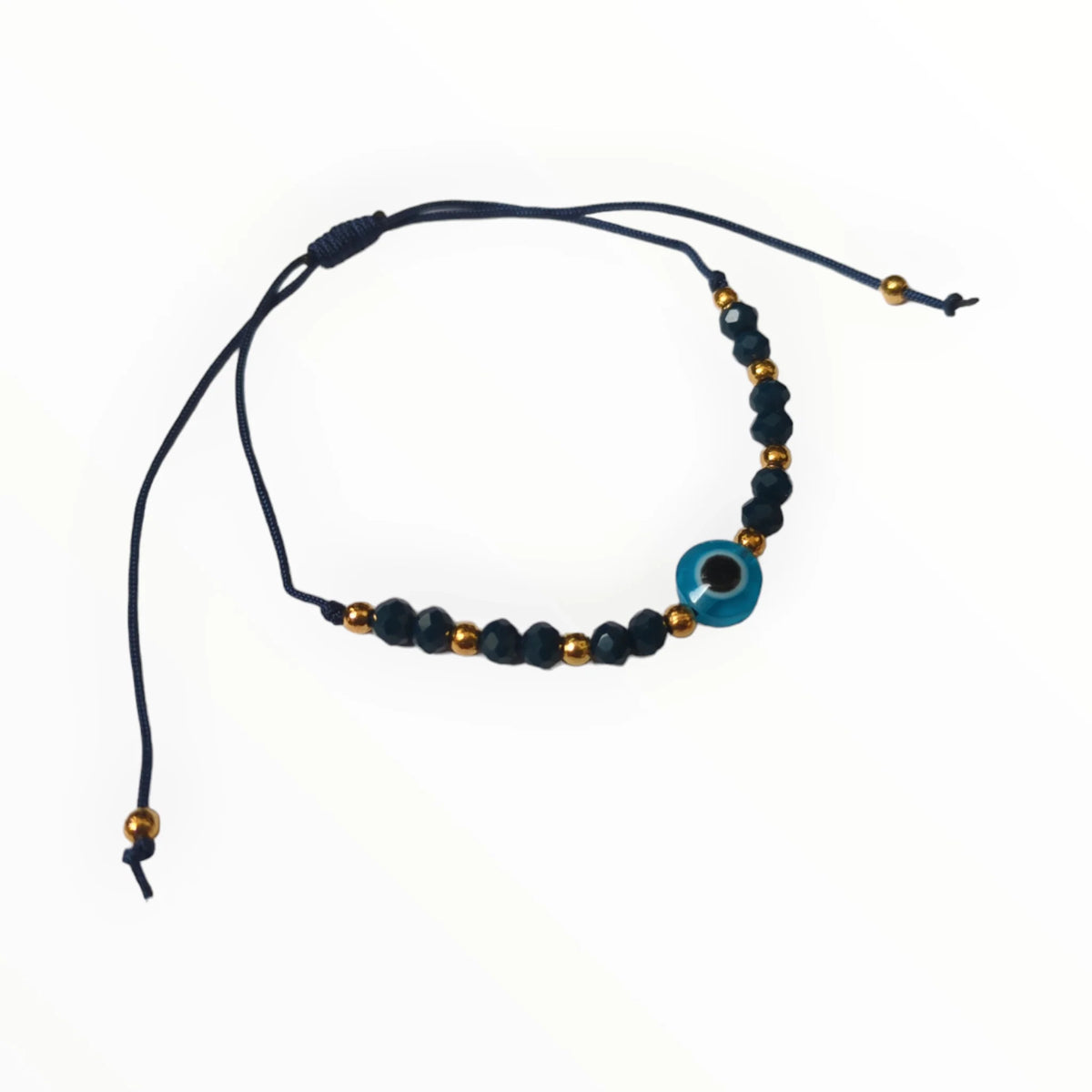 Verstelbare Boze Oog Armband Met Kraaltjes - Blauwe En Gouden Armband Met Boze Oog Steen