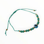 Verstelbare Boze Oog Armband Met Kraaltjes Met Blauwe En Groene Steen