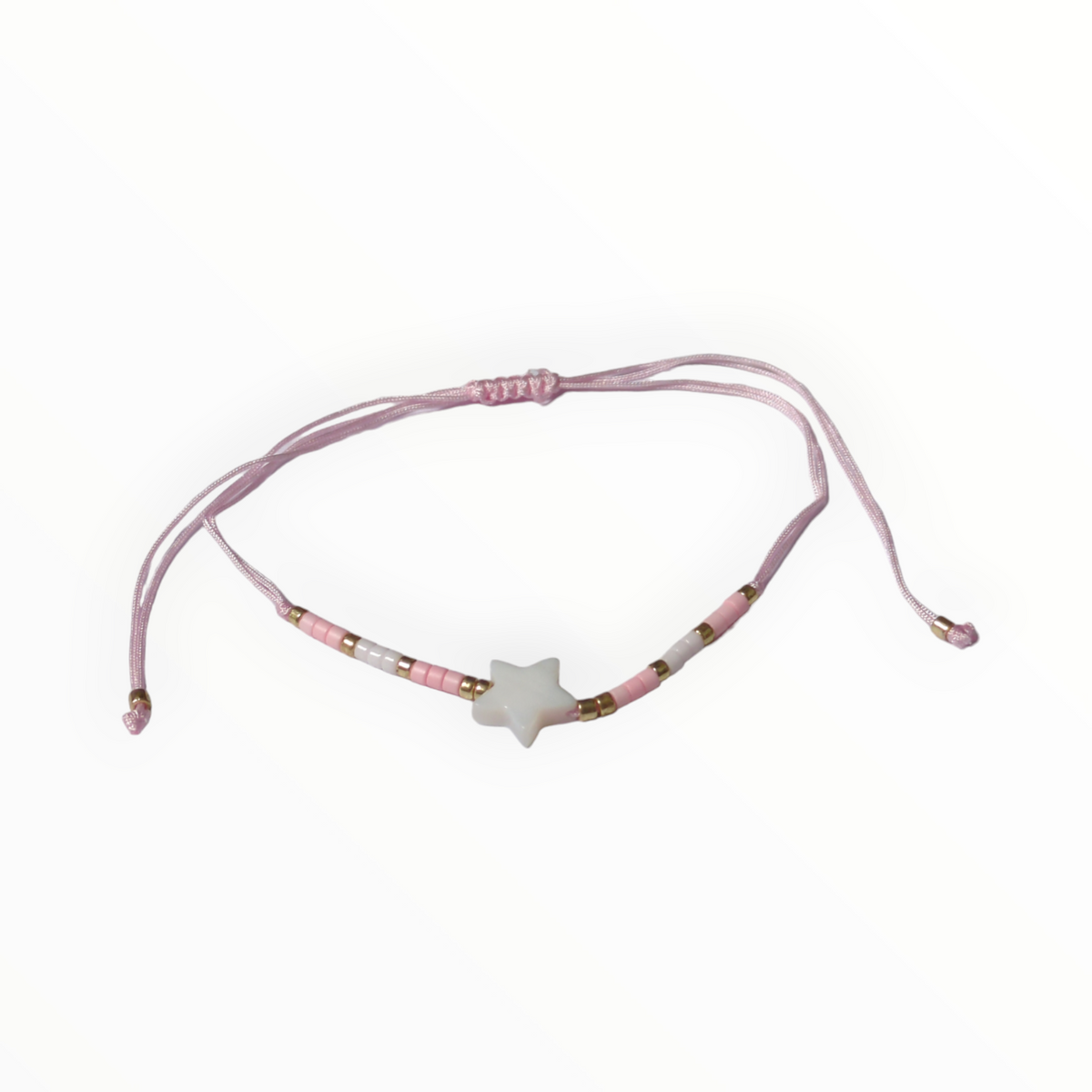 Verstelbare Kralen Armband met Ster en Schelp Licht Roze | Armbanden