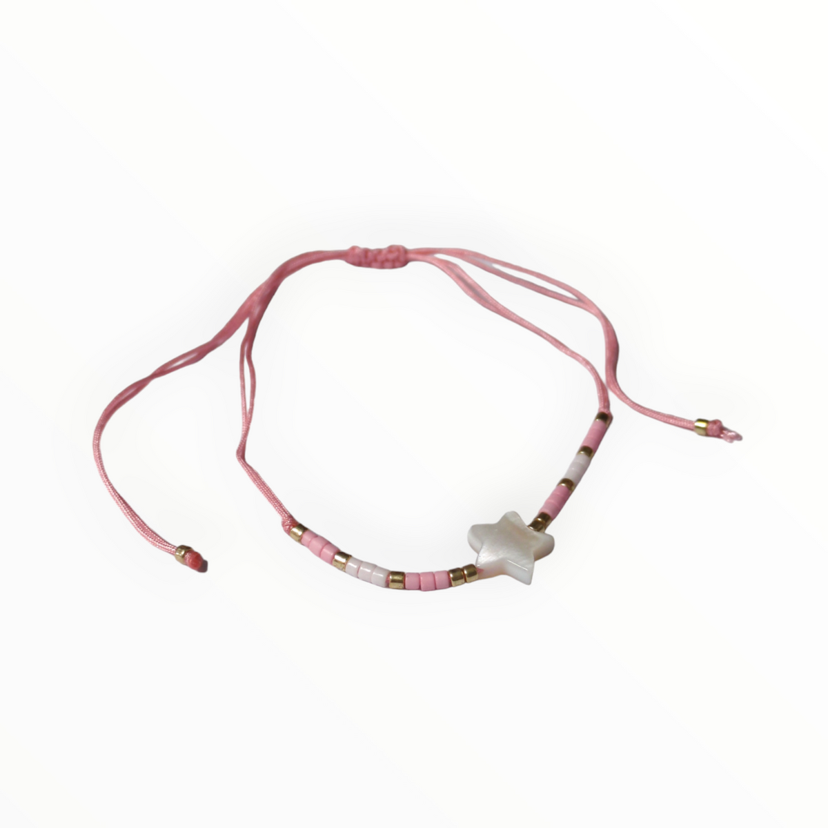 Verstelbare Kralen Armband met Ster en Schelp Roze | Armbanden