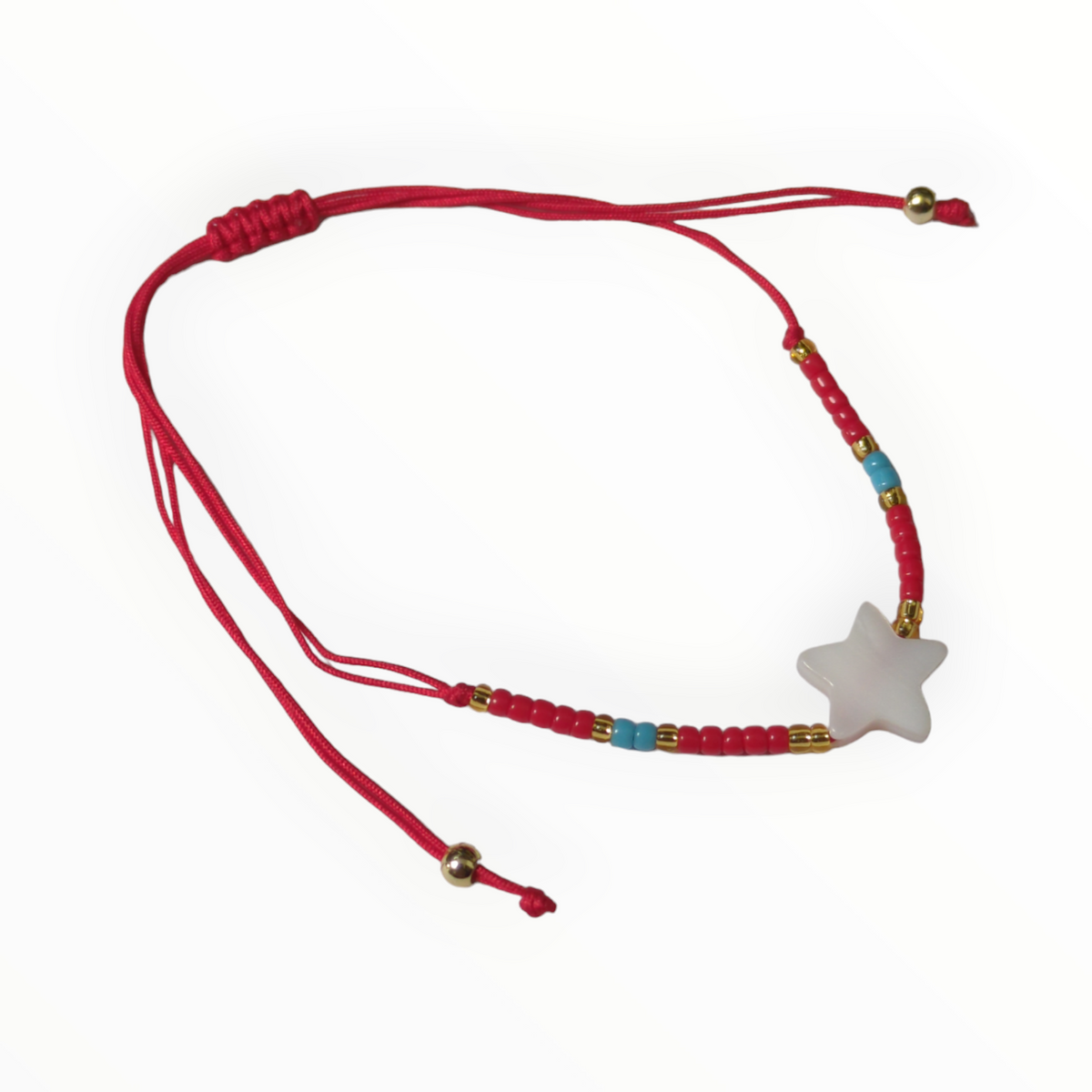 Verstelbare Armband met Kraaltjes en Schelp Ster Rood | Armbanden