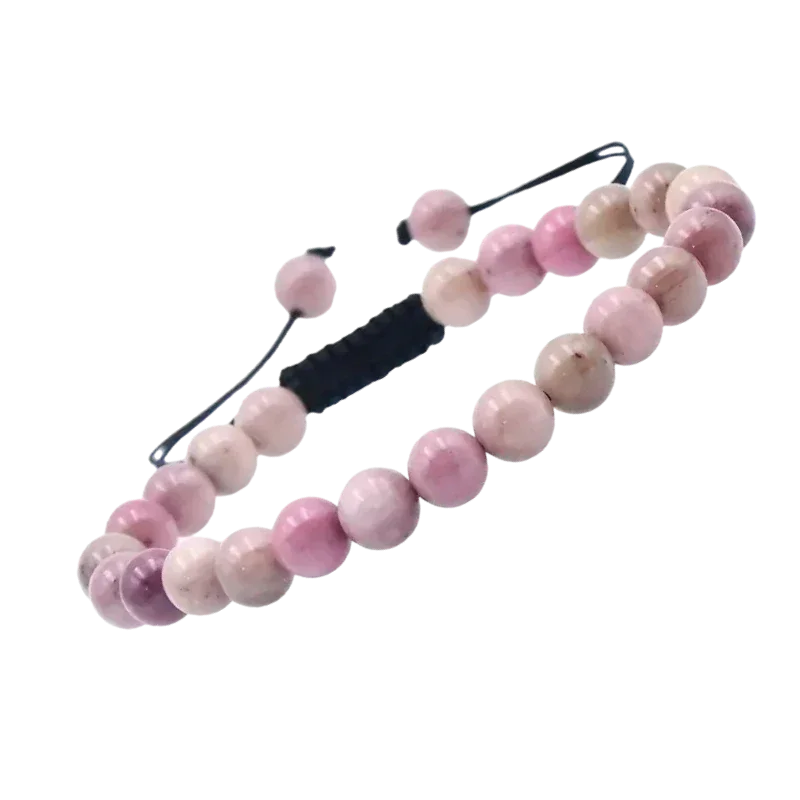 Aramat Jewels® Enkelbandje - Roze Rhodochrosiet Armband Met Zwart Koord, Natuursteen 6mm