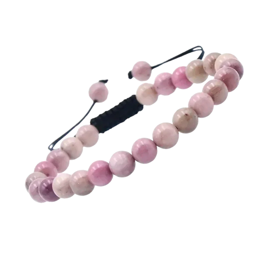 Aramat Jewels® Enkelbandje - Roze Rhodochrosiet Armband Met Zwart Koord, Natuursteen 6mm