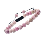 Aramat Jewels® Enkelbandje - Roze Rhodochrosiet Armband Met Zwart Koord, Natuursteen 6mm