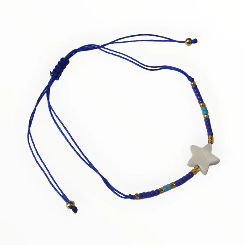 Blauwe Verstelbare Armband Met Kraaltjes En Stervormige Schelp - Aramat Jewels®
