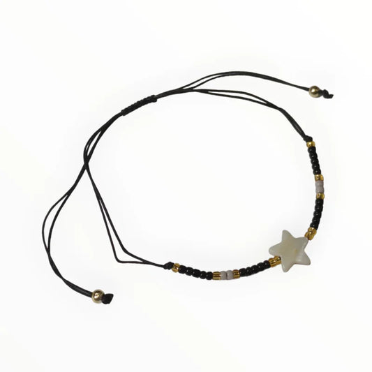 Verstelbare Hoogwaardige Armband Met Zwarte Koord, Witte Ster Bedel - Aramat Jewels®