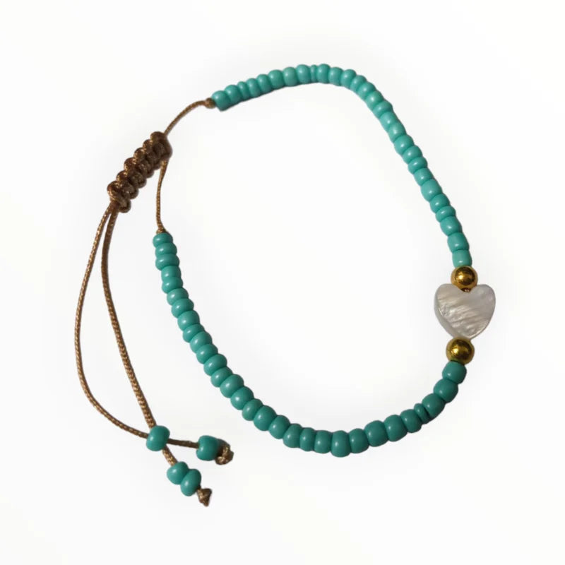 Verstelbare Armband met Schelp Hartje Turquoise | Armbanden