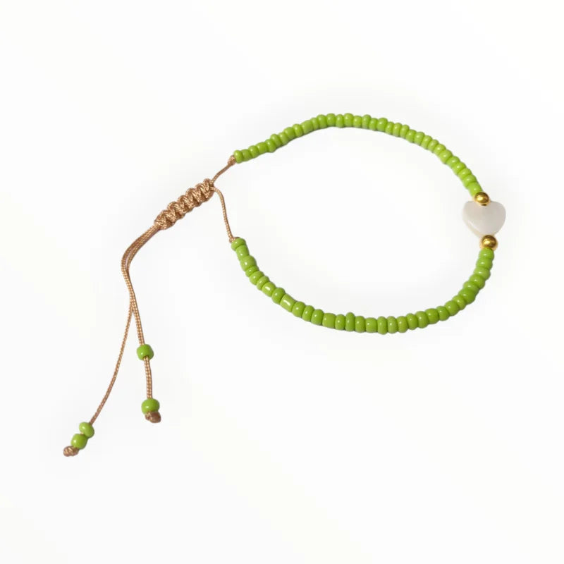 Verstelbare Armband met Schelp Hartje Licht Groen | Armbanden