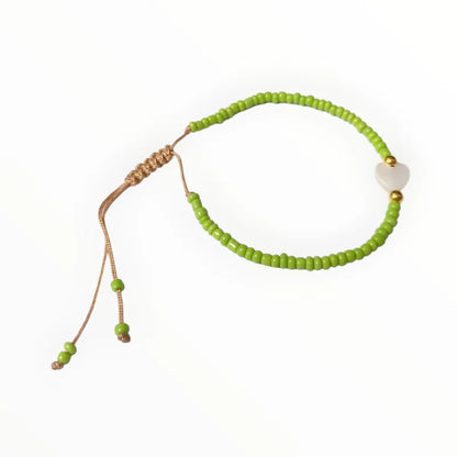 Groene Armband Met Parel En Gouden Kraal - Verstelbare Kralen Armband Hartje