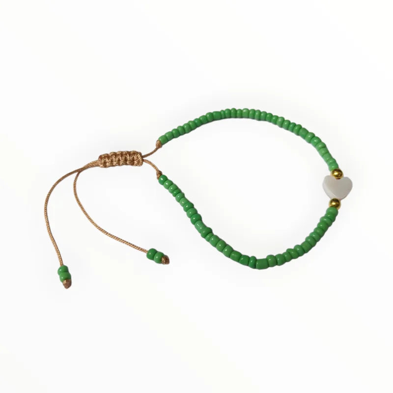 Groene Kralen Armband Met Gouden Sluiting - Verstelbare Schelp Armband