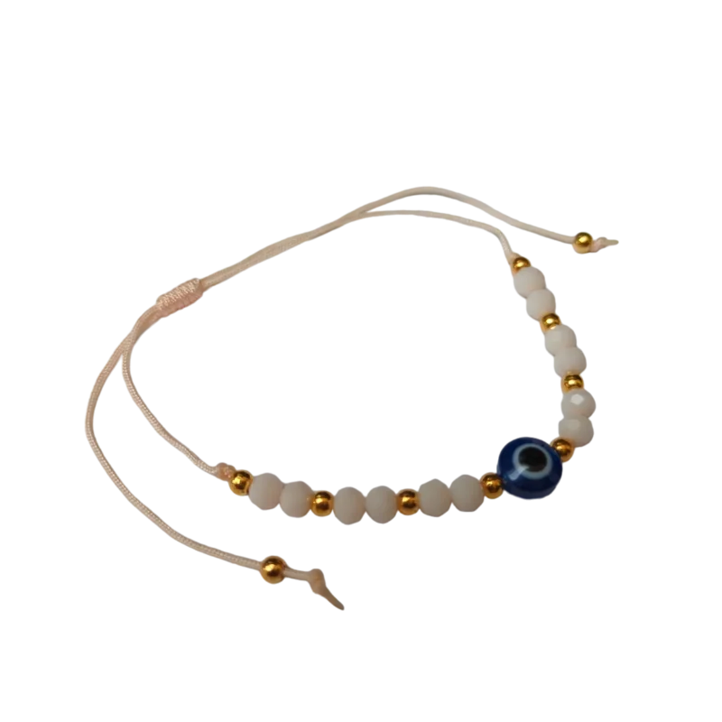 Verstelbare Boze Oog Armband Met Donkerblauwe Kralen En Gouden Bead