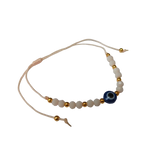 Verstelbare Boze Oog Armband Met Donkerblauwe Kralen En Gouden Bead