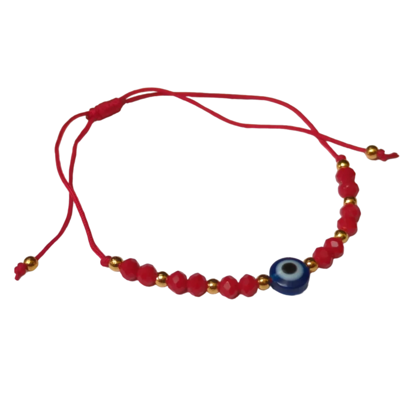 Verstelbare Donkerblauwe Boze Oog Armband In Rood En Goud - Hoogwaardige Materialen