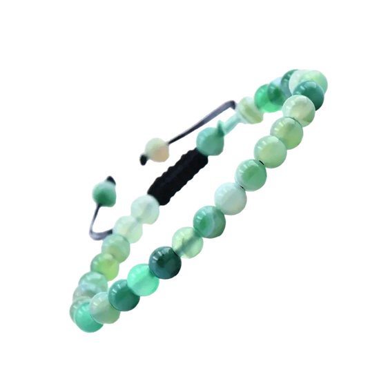 Verstelbare Armband Met Groene Jade Kralen En Zwart Koord - Streepagaat Sieraden