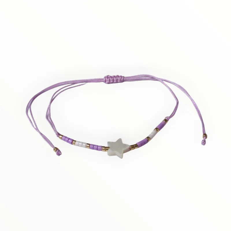 Verstelbare Kralen Armband Met Paarse Kralen En Zilveren Ster - Aramat Jewels®