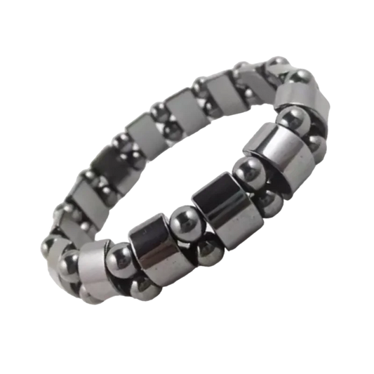 Verstelbare Armband Met Zwarte En Zilveren Hematiet Bal - Verstelbare Natuursteen Armband