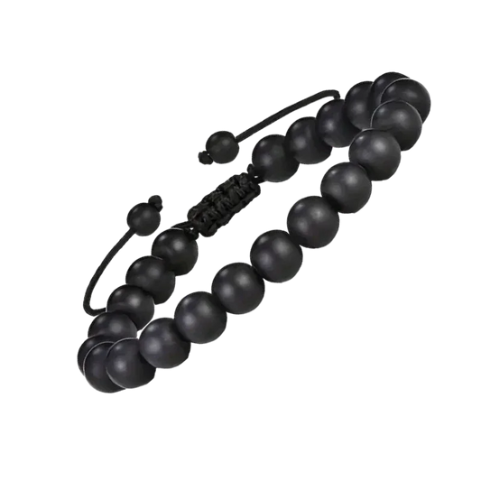 Verstelbare Zwarte Steen Armband - Matte Zwarte Kralen Bracelet, Stijlvol Accessoire