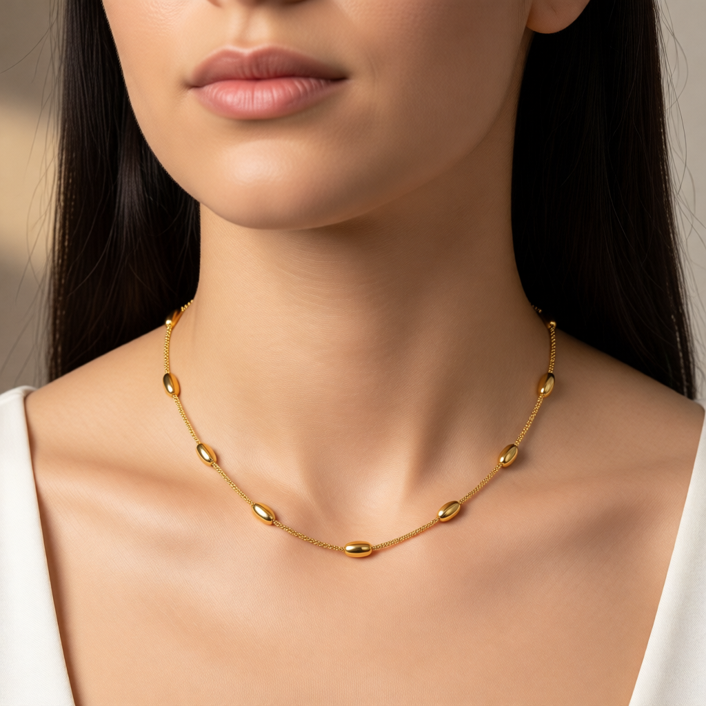 Goudkleurige of Zilverkleurige Ketting Ovale Bolletjes RVS 5mm 40cm Dames