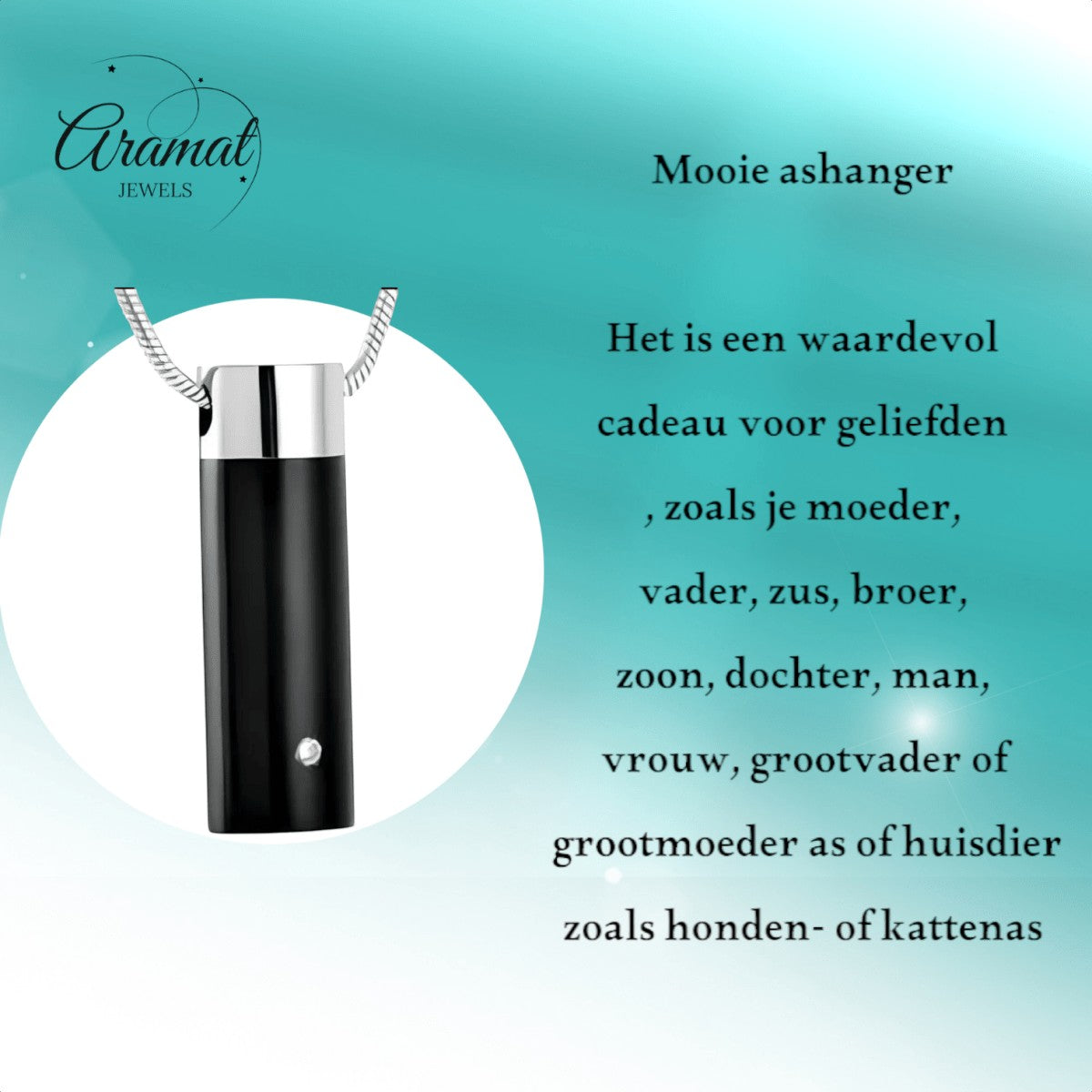 Ashanger buis zilver - zwart met zirkonia RVS - Aramat Jewels - Gedenkhangers - cadeautip