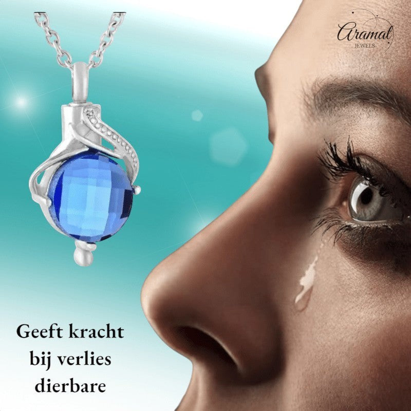 Ashanger Druppelvormig met Blauwe Zirkonia - RVS - hang536 - 9056 - Gedenkhangers kopen# - 31mm - alles - ashangers