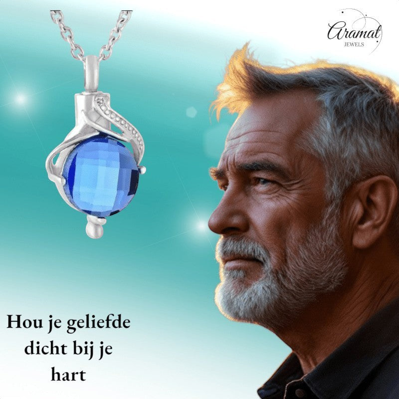 Ashanger Druppelvormig met Blauwe Zirkonia - RVS - hang536 - 9056 - Gedenkhangers kopen# - 31mm - alles - ashangers